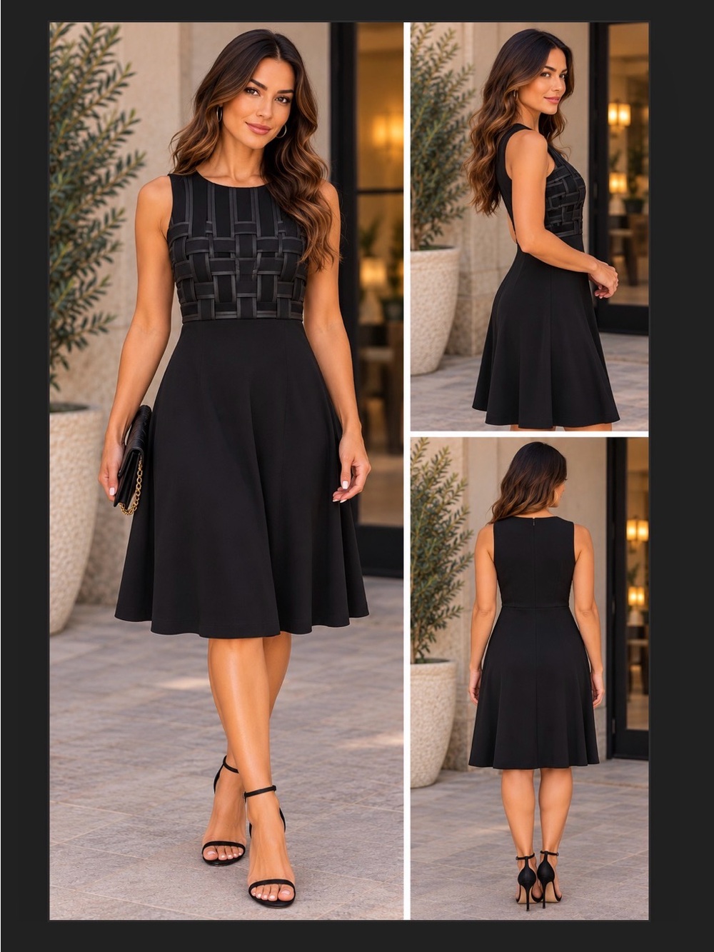 Philosophy Black Lattice Bodice Fit & Flare Dress Size 8